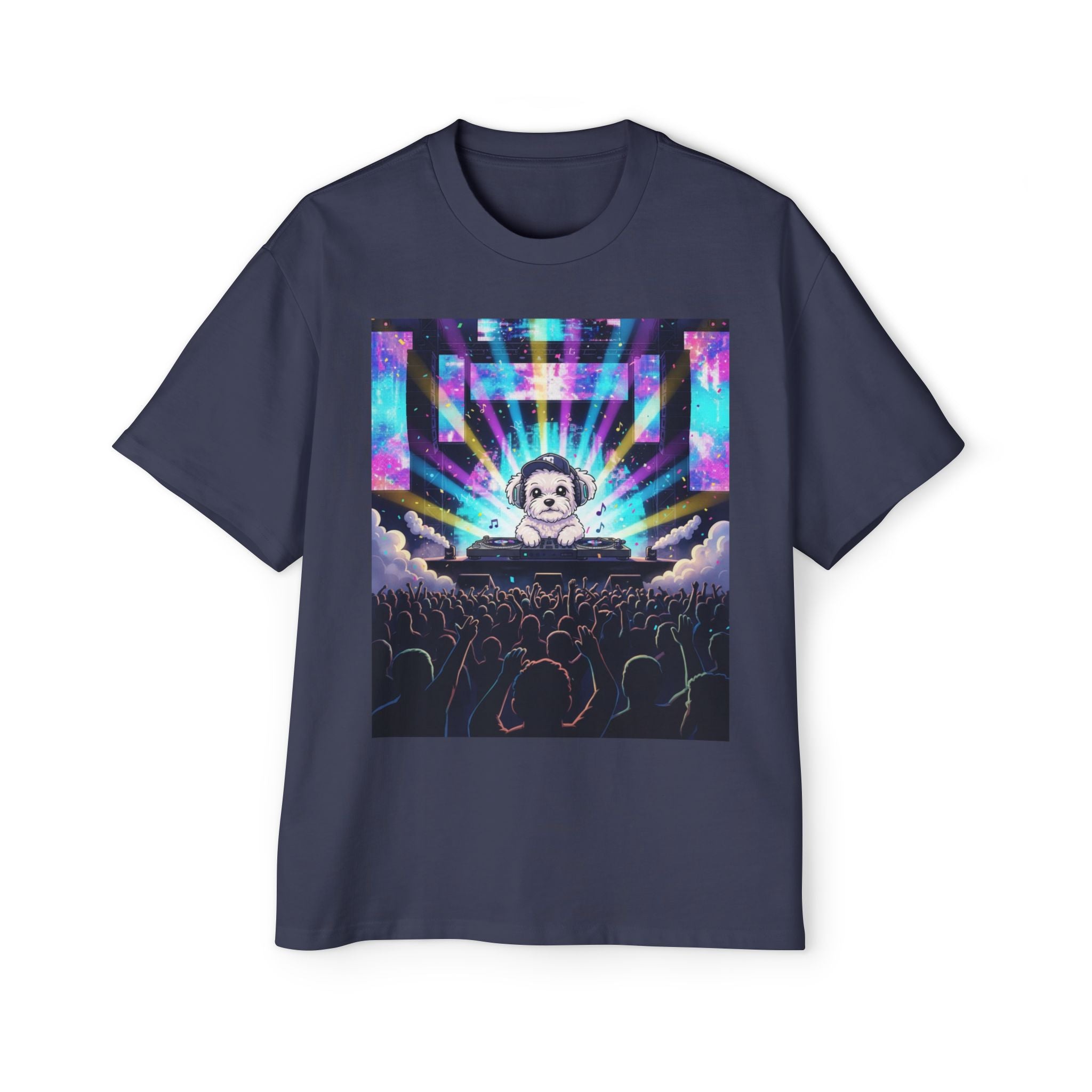 Men’s Heavy Oversized Tee – Izzy at the Rave Edition 🎶🐾