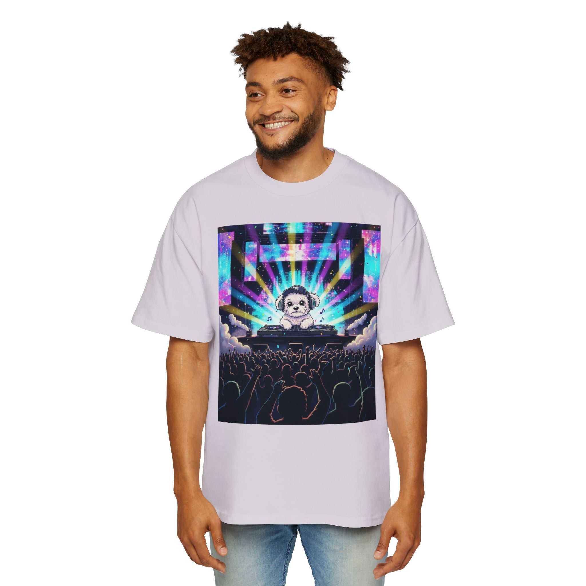 Men’s Heavy Oversized Tee – Izzy at the Rave Edition 🎶🐾