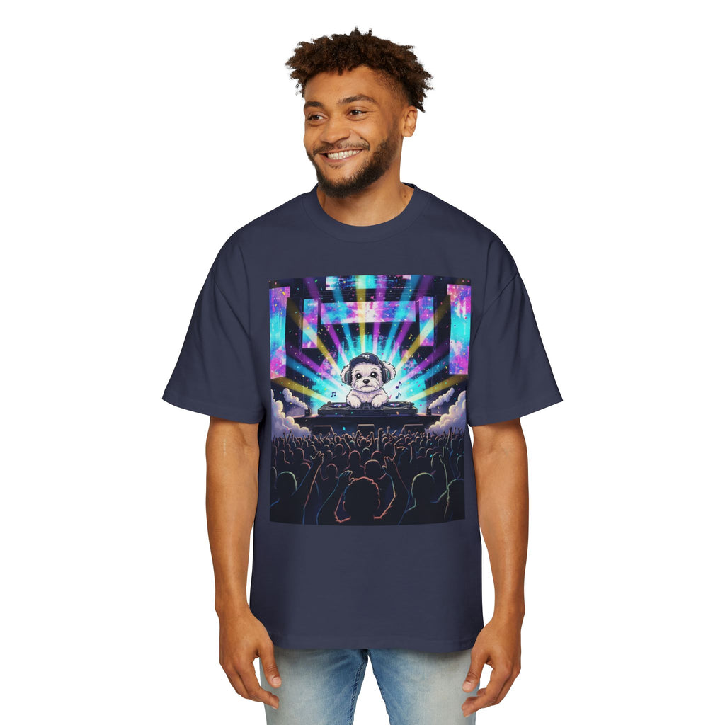 Men’s Heavy Oversized Tee – Izzy at the Rave Edition 🎶🐾