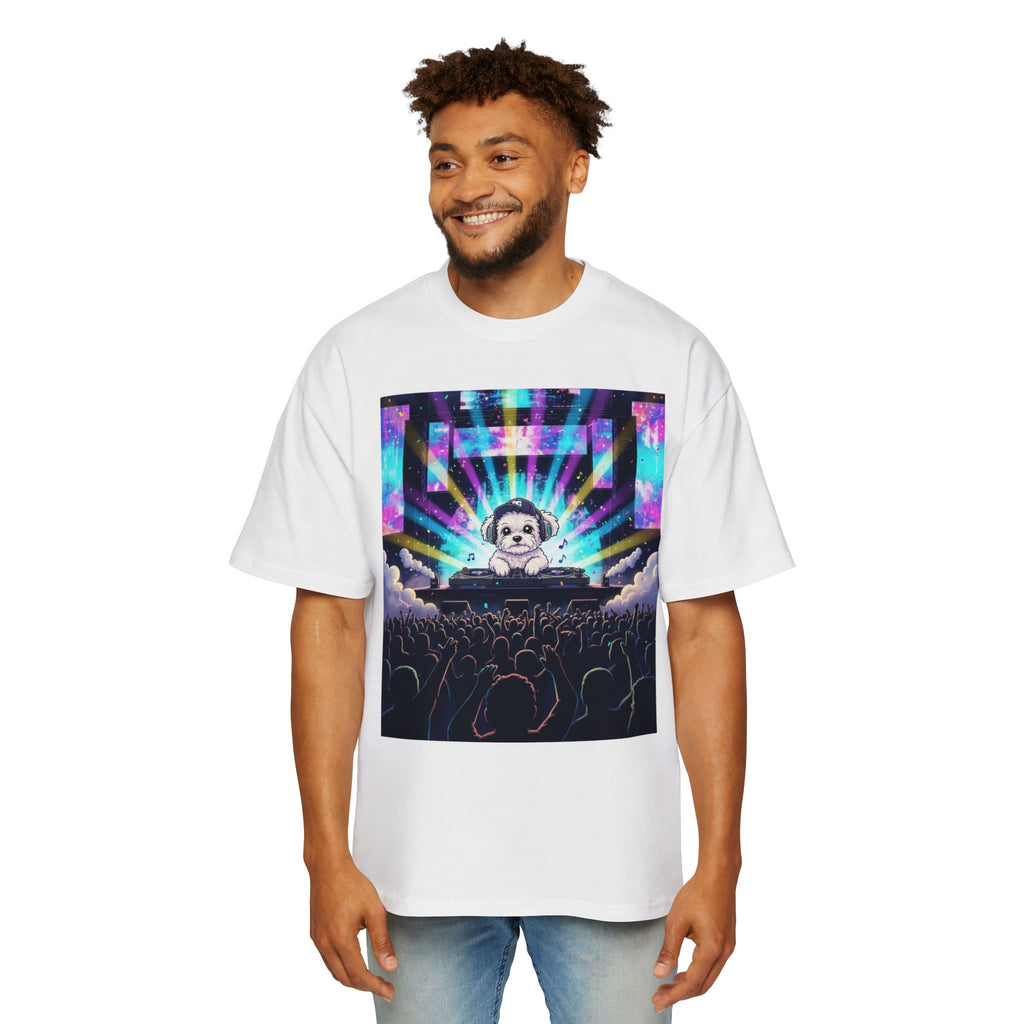 Men’s Heavy Oversized Tee – Izzy at the Rave Edition 🎶🐾