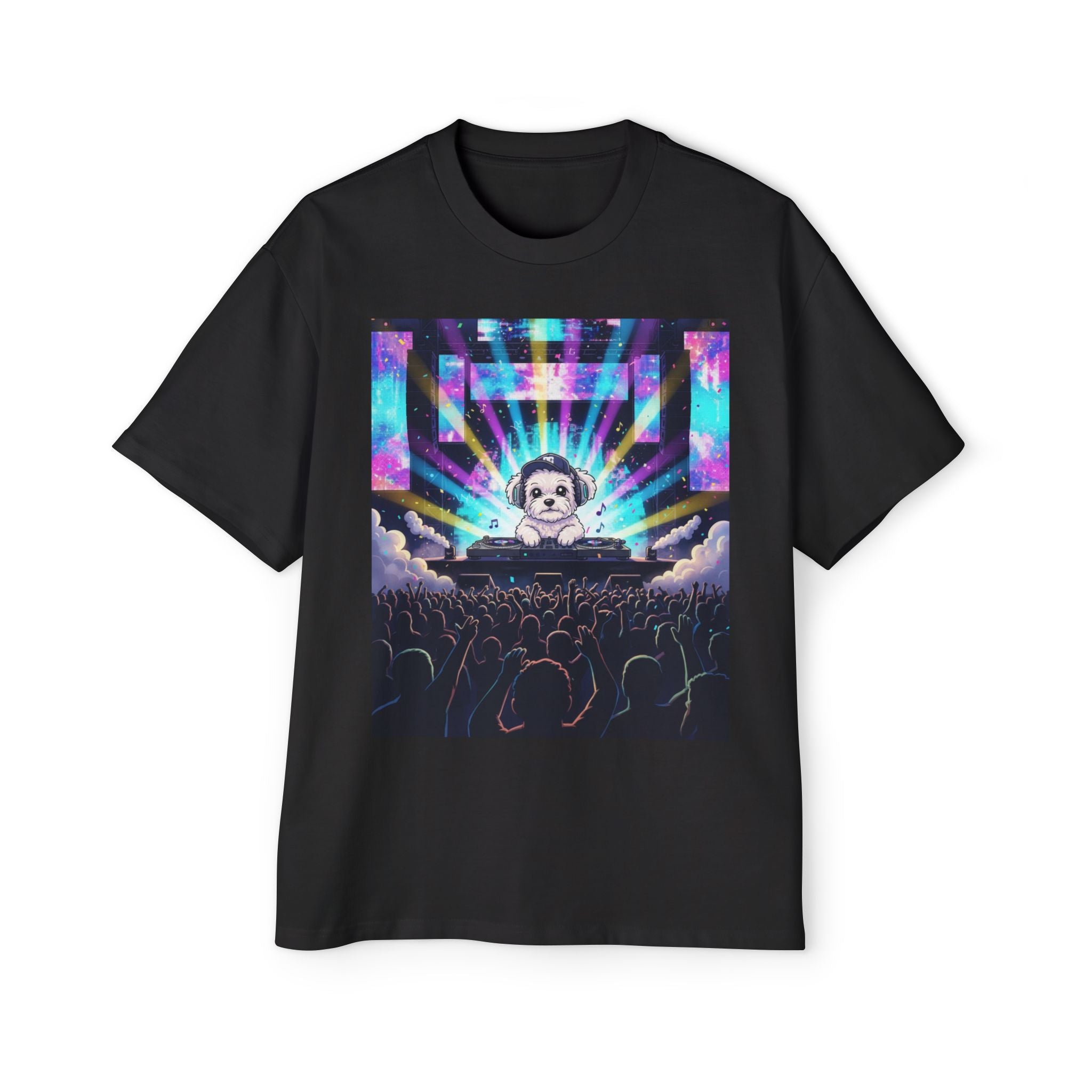 Men’s Heavy Oversized Tee – Izzy at the Rave Edition 🎶🐾