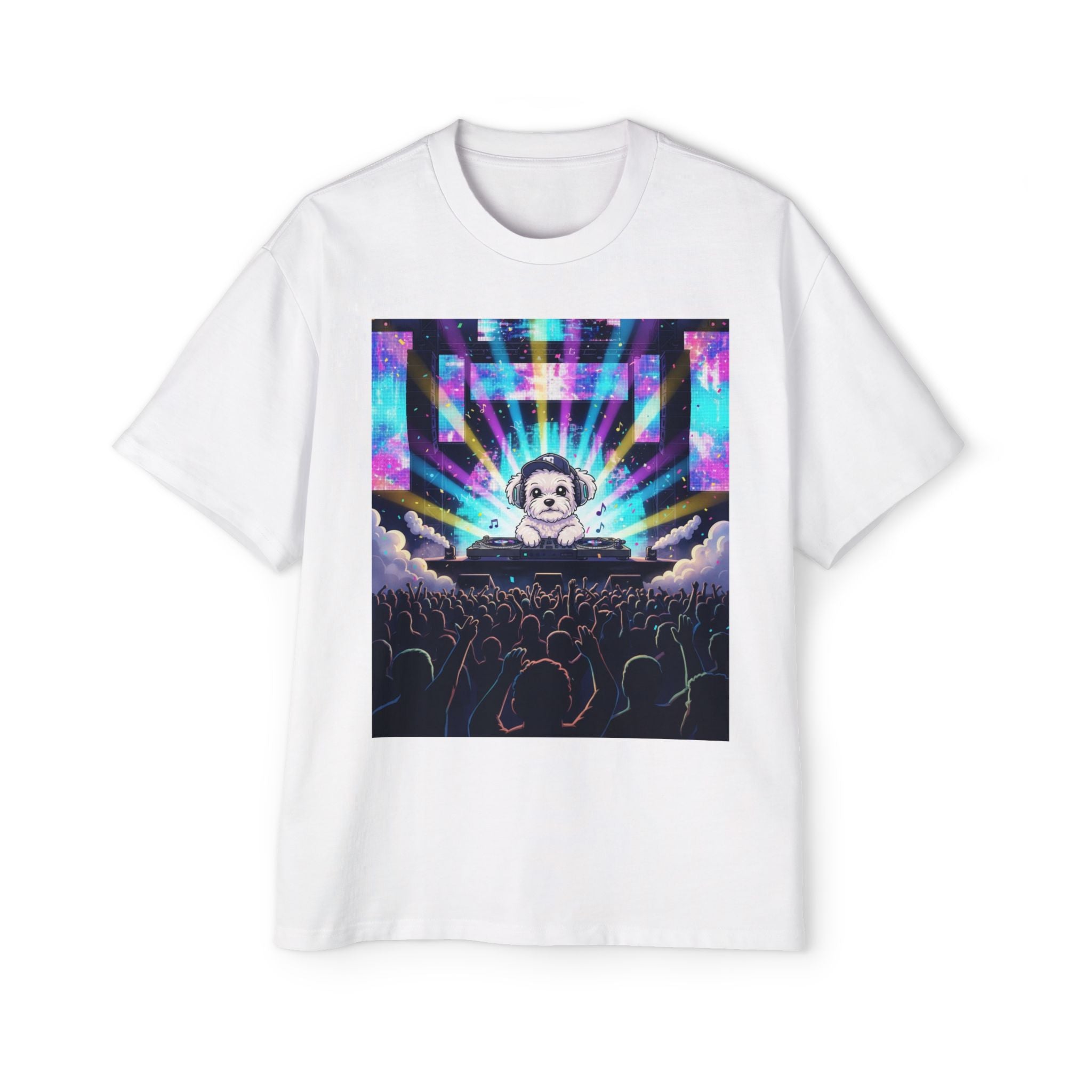 Men’s Heavy Oversized Tee – Izzy at the Rave Edition 🎶🐾