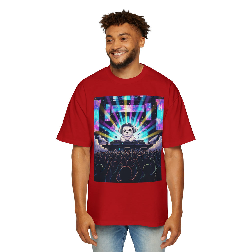 Men’s Heavy Oversized Tee – Izzy at the Rave Edition 🎶🐾